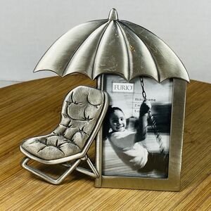 Elsa Inc.L Silver Tone Umbrella & Sunbed Photo Frame 2”x3” Pic NEW